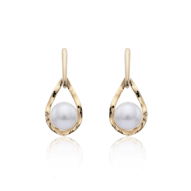 9ct Yellow Gold Pearl Textured Drop Earrings