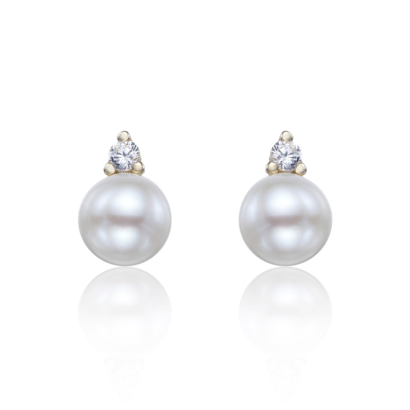 9ct Yellow Gold Cubic Zirconia and Pearl Earrings