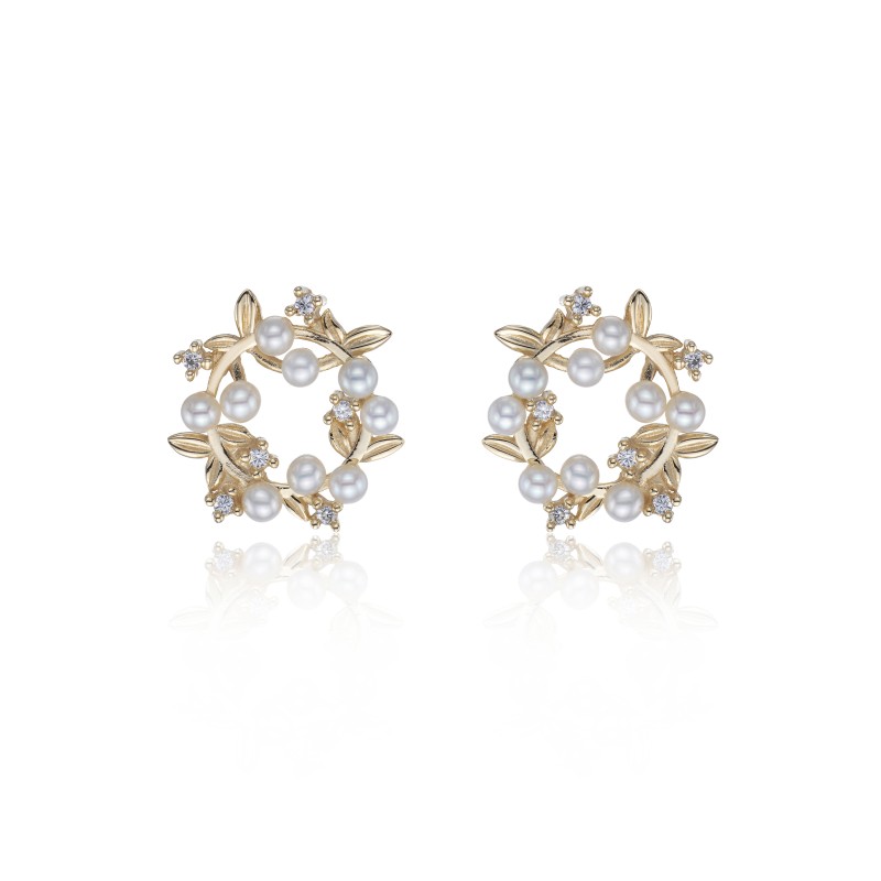 Yellow Gold Plated Pearl Wreath Earrings