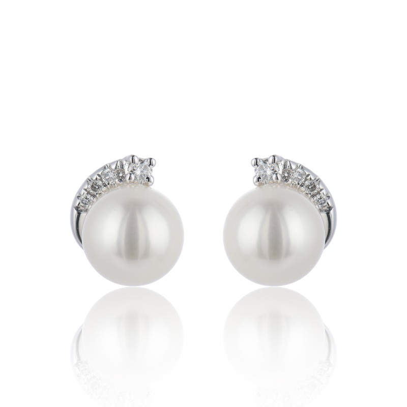 9ct White Gold Pearl and Diamond 0.08ct Stud Earrings