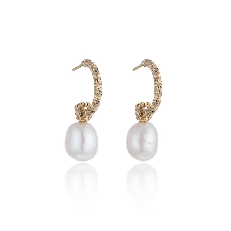 14ct Yellow Plated Silver Pearl Textured Drop Earrings 