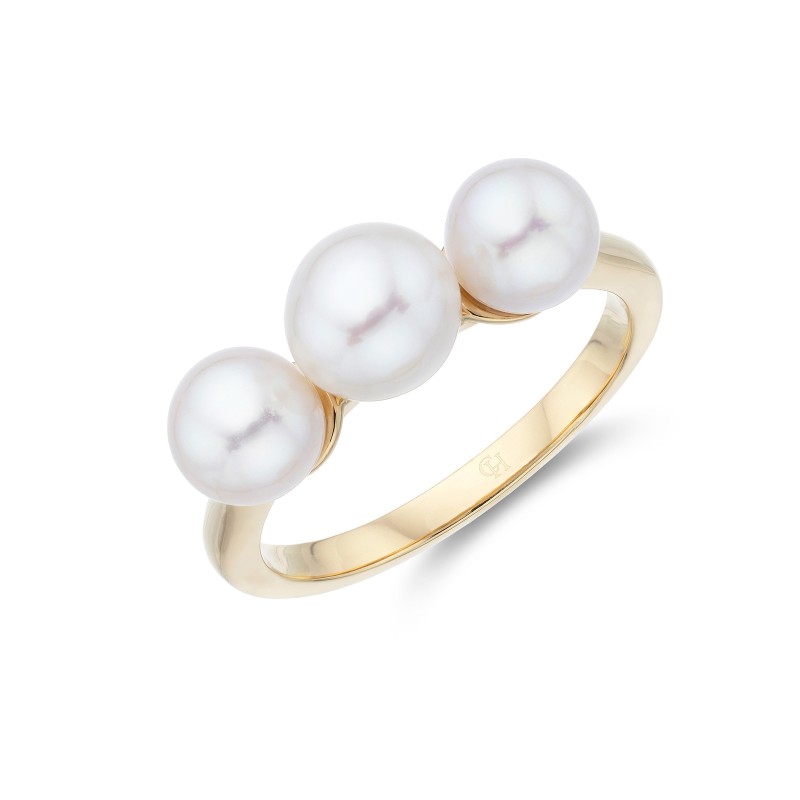 Yellow Gold Plated Triple Pearl Ring