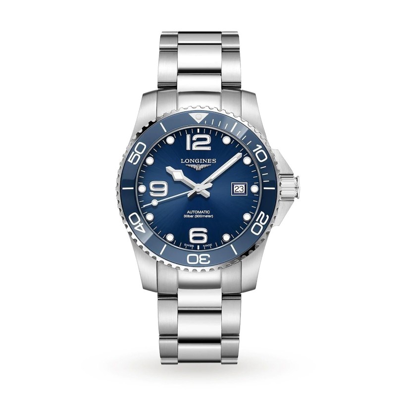 Longines HydroConquest Mens Watch L37804966 Blue Dial Ceramic Bezel Steel Bracelet