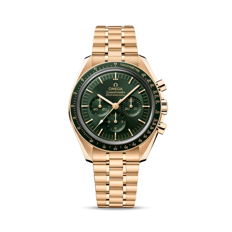 Omega Speedmaster Moonwatch Mens Watch O31060425010001 Green Dial Gold Bracelet