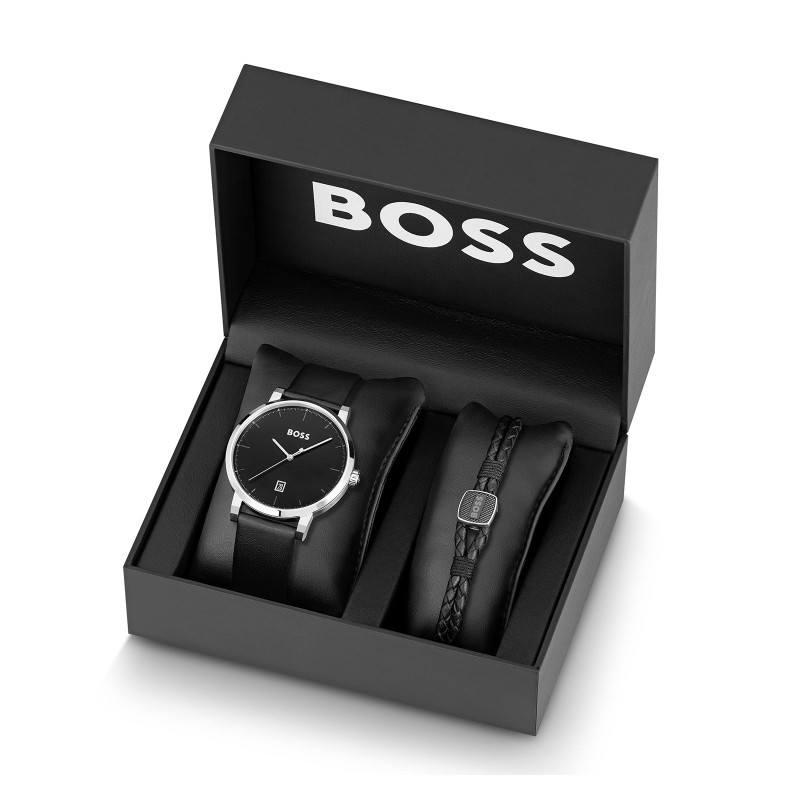 BOSS Confidence Mens Watch and Leather Bracelet Set 1570145