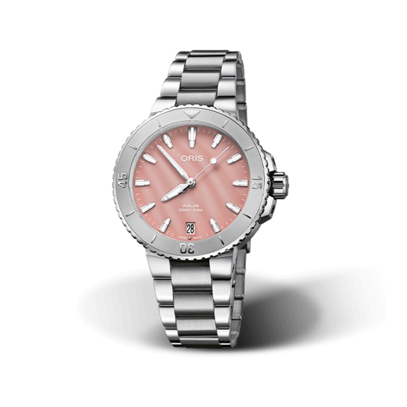 Oris Aquis Date Automatic Pink Dial Steel Bracelet 