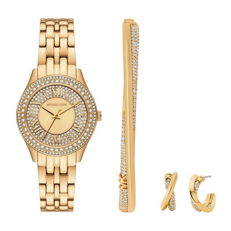Michael Kors Mini Harlowe Pavé Gold-Tone Watch and Jewellery Set MK4974SET