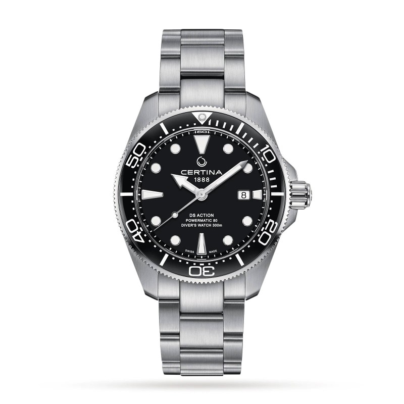 Certina DS Action Diver Mens Watch CO032.607.11.051.00 Black Dial Steel Bracelet