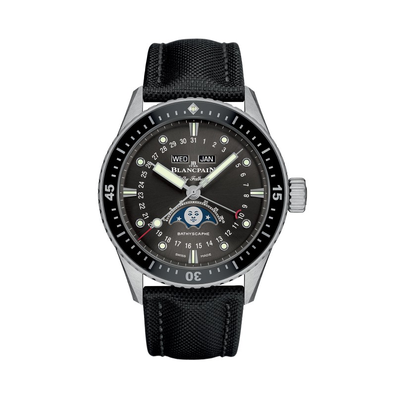 Blancpain Fifty Fathoms Bathyscaphe Quantième Complet Phases de Lune Mens Watch 5054-1110-B52A