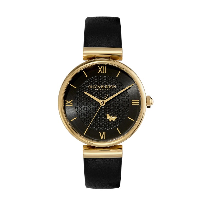 Olivia Burton Minima Bee T-Bar Gold & Black Quartz 36mm Ladies Watch 24000099