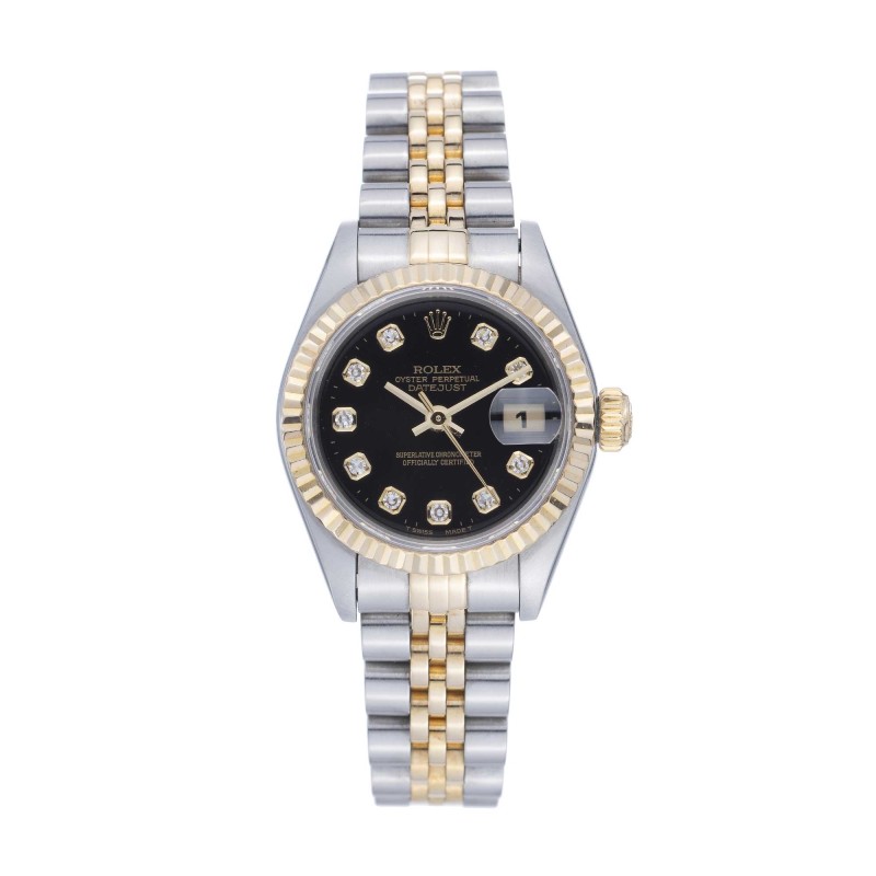 Pre-Owned Rolex Datejust 25mm Black Dial Diamond Ladies Watch 69173