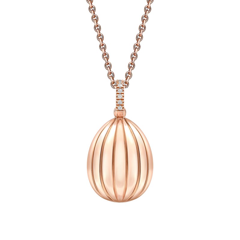 Faberg&eacute; Colours of Love Rose Gold Diamond & Ruby Fluted Egg Pendant 1831FP3146/15