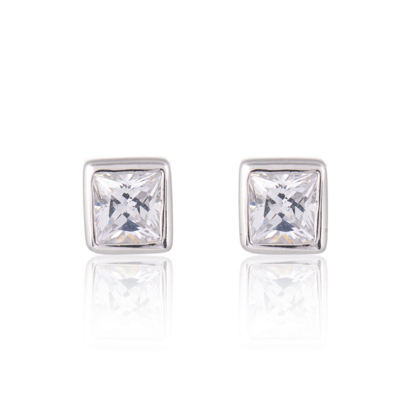 Silver Princess Cut Cubic Zirconia Stud Earrings