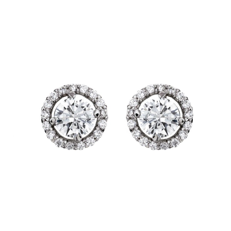 Silver Brilliant Cut Cubic Zirconia Halo Stud Earrings