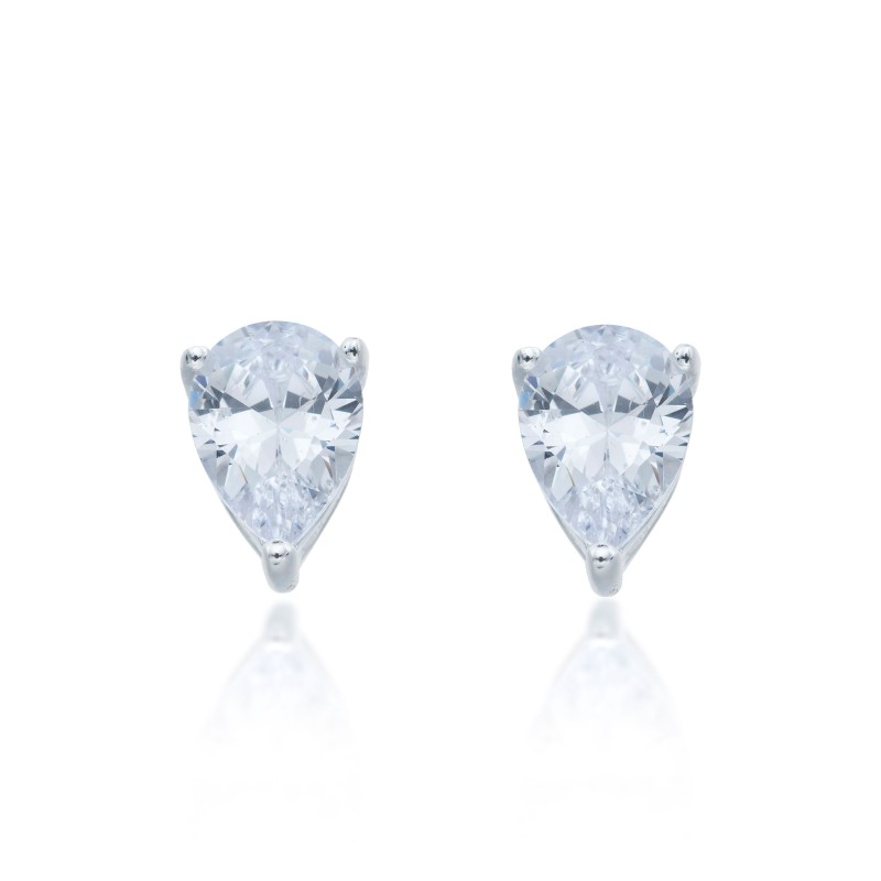 Silver Pear Cut Cubic Zirconia Stud Earrings