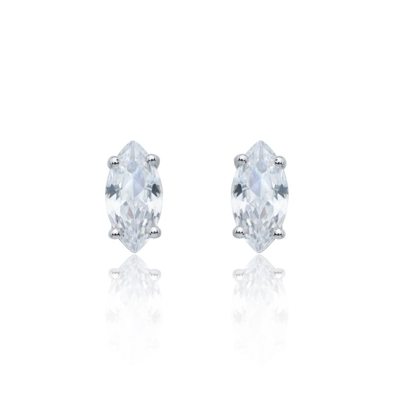 Silver Marquise Cut Cubic Zirconia Stud Earrings