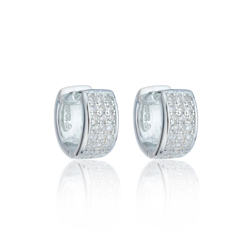 Sterling Silver Cubic Zirconia  Thick Oval Hoop Earrings