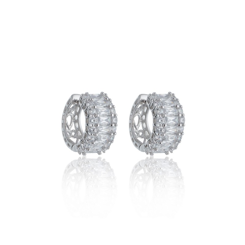 Silver Cubic Zirconia Baguette Cut Hoop Earrings