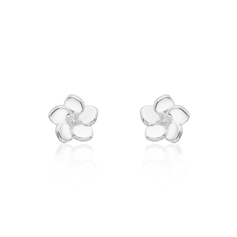 Silver Cubic Zirconia Flower Stud Earrings