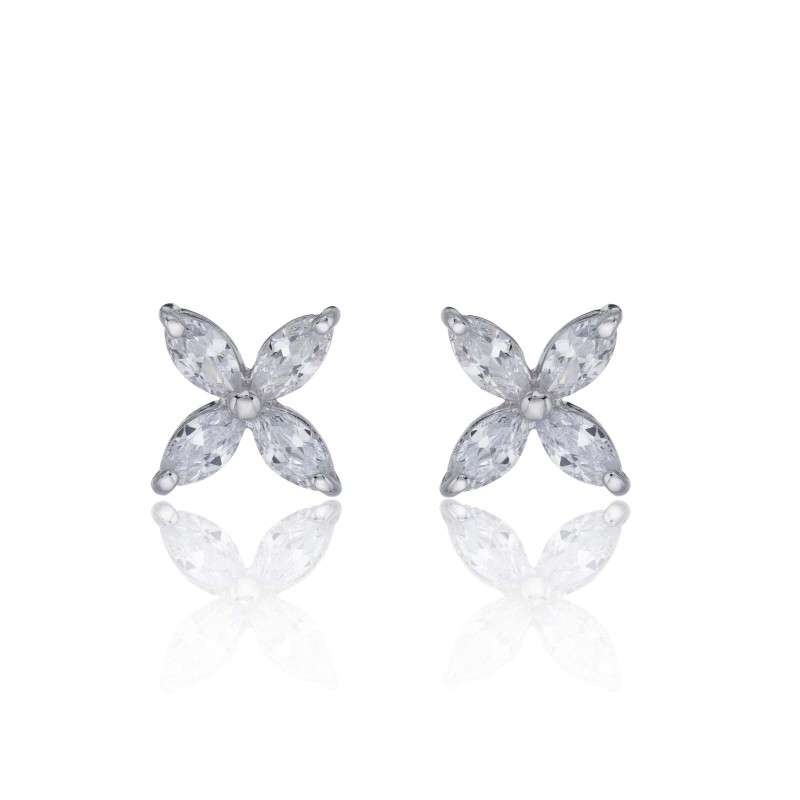 Silver Marquise Cubic Zirconia Flower Earrings