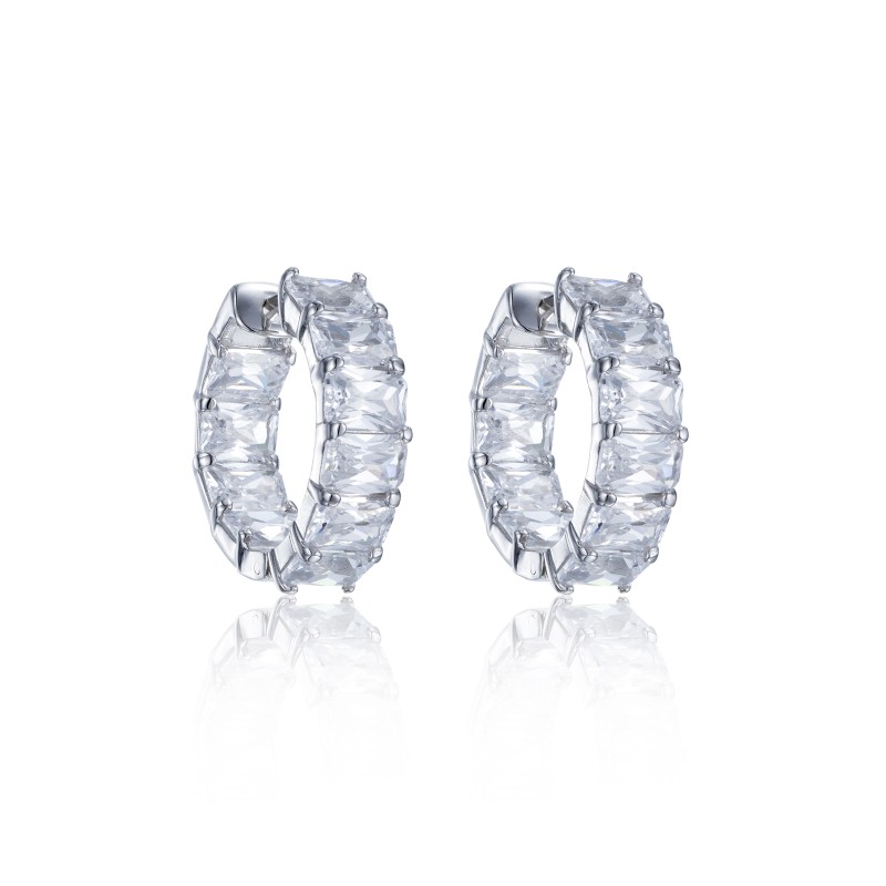 Silver Emerald Cut Cubic Zirconia Earrings