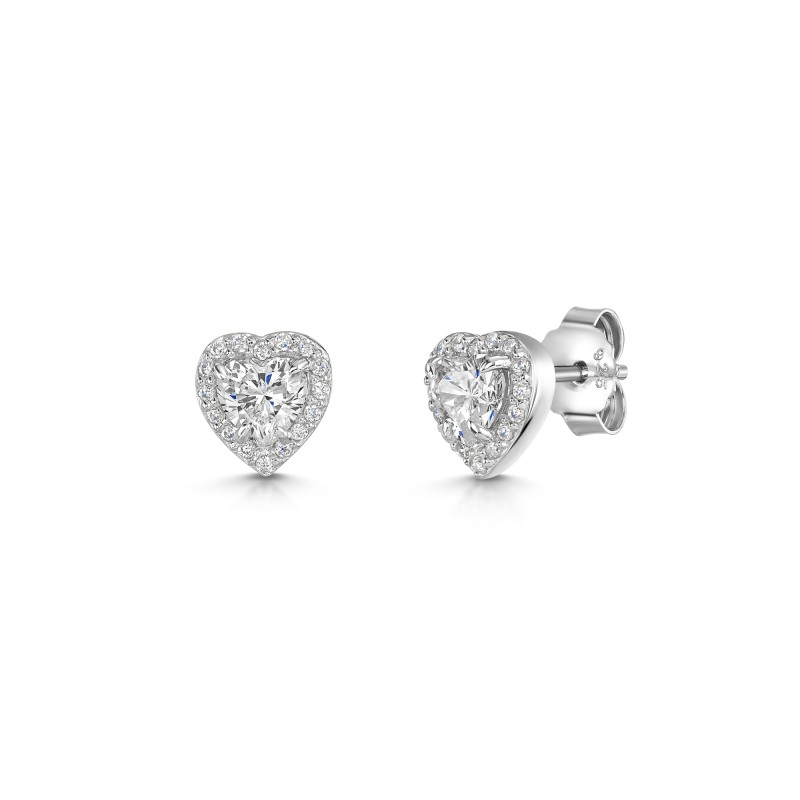 Silver Cubic Zirconia Heart Shaped Halo Stud Earrings