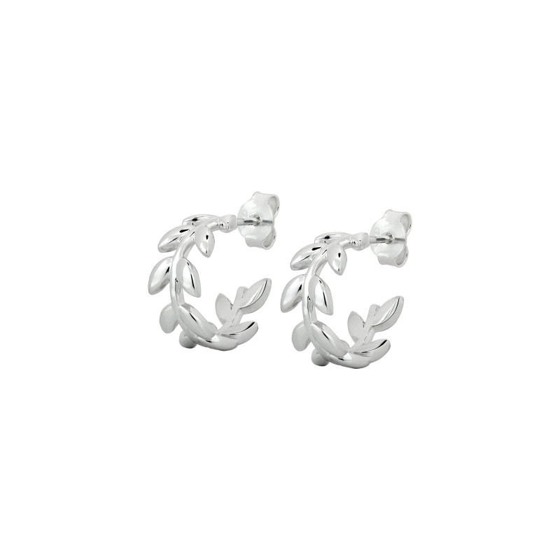 Sterling Silver Leaf Hoop Earrings