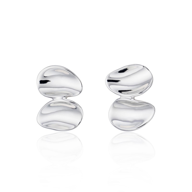 Silver Concave Pebble Stud Earrings