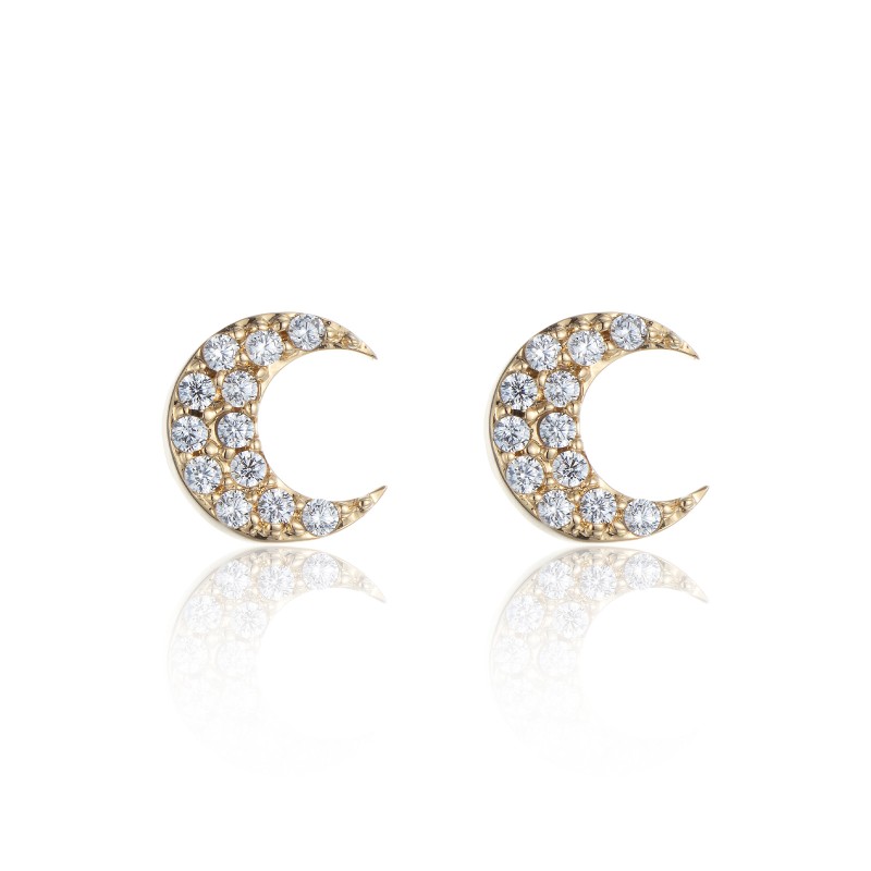 Yellow Gold Plated Cubic Zirconia Mini Moon Stud Earrings