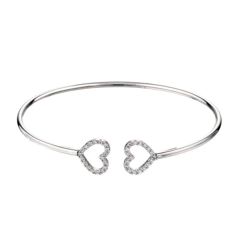 Silver Cubic Zirconia Heart Torque Bangle