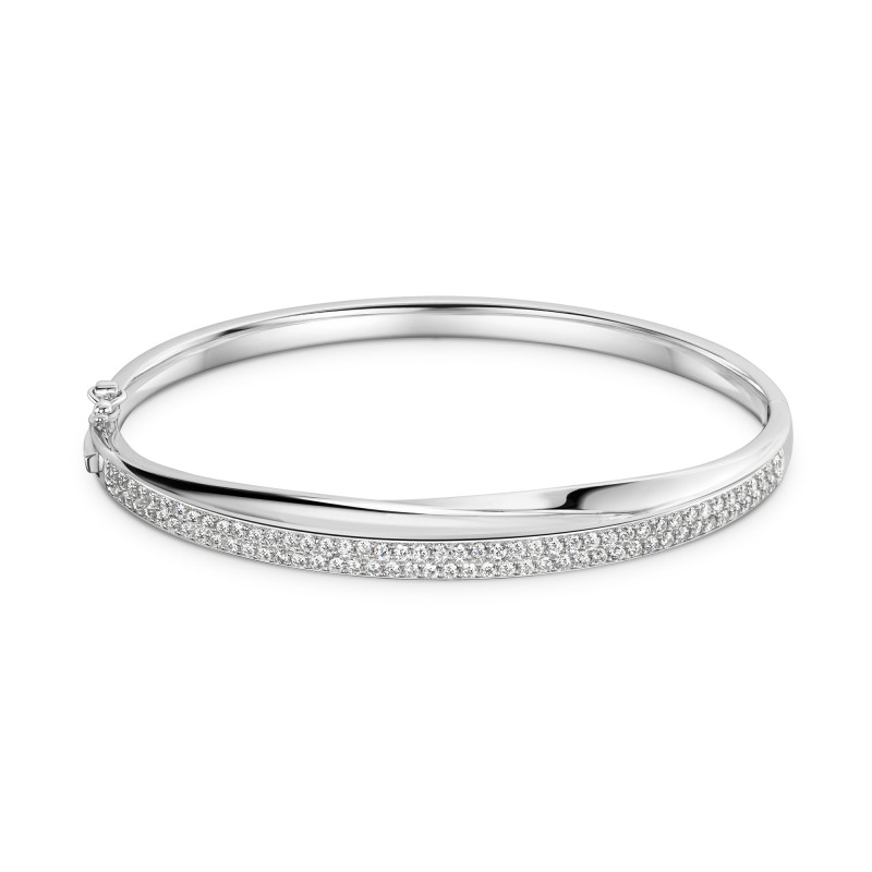 Silver Cubic Zirconia Twist Bangle