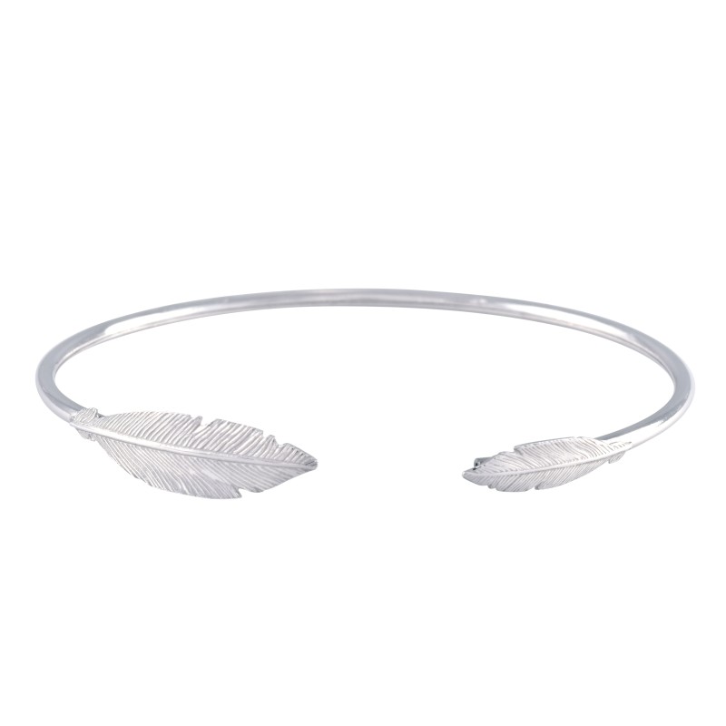 Silver Double Feather Torque Bangle