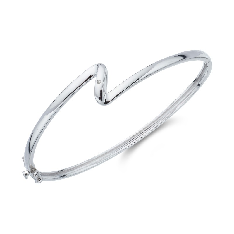 Sterling Silver 0.01ct Diamond Wave Bangle