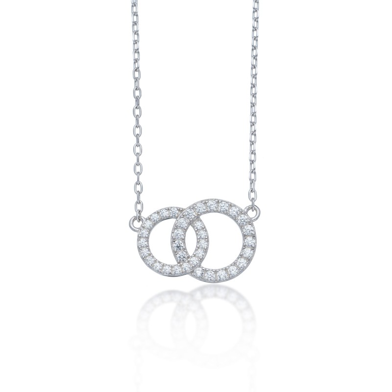 Silver Cubic Zirconia Double Circle Necklace