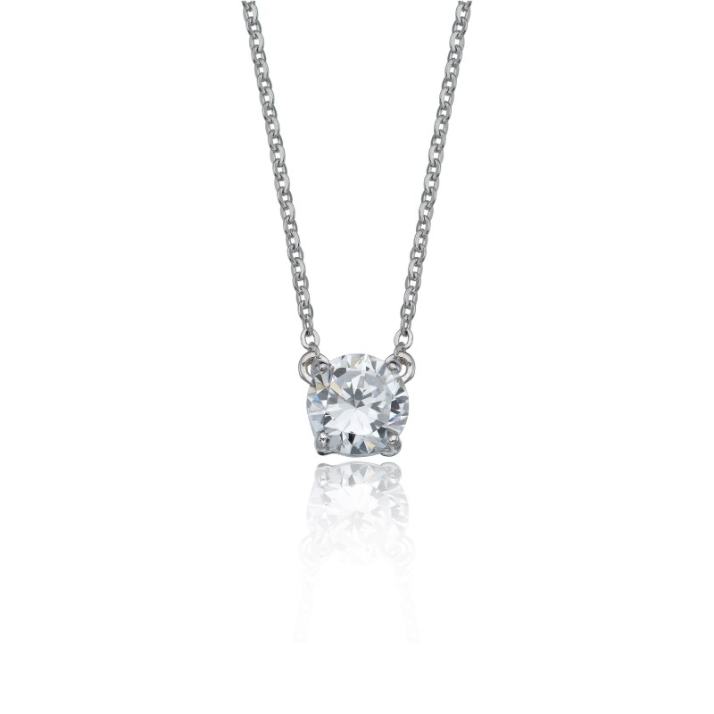 Silver Cubic Zirconia Solitaire Necklace