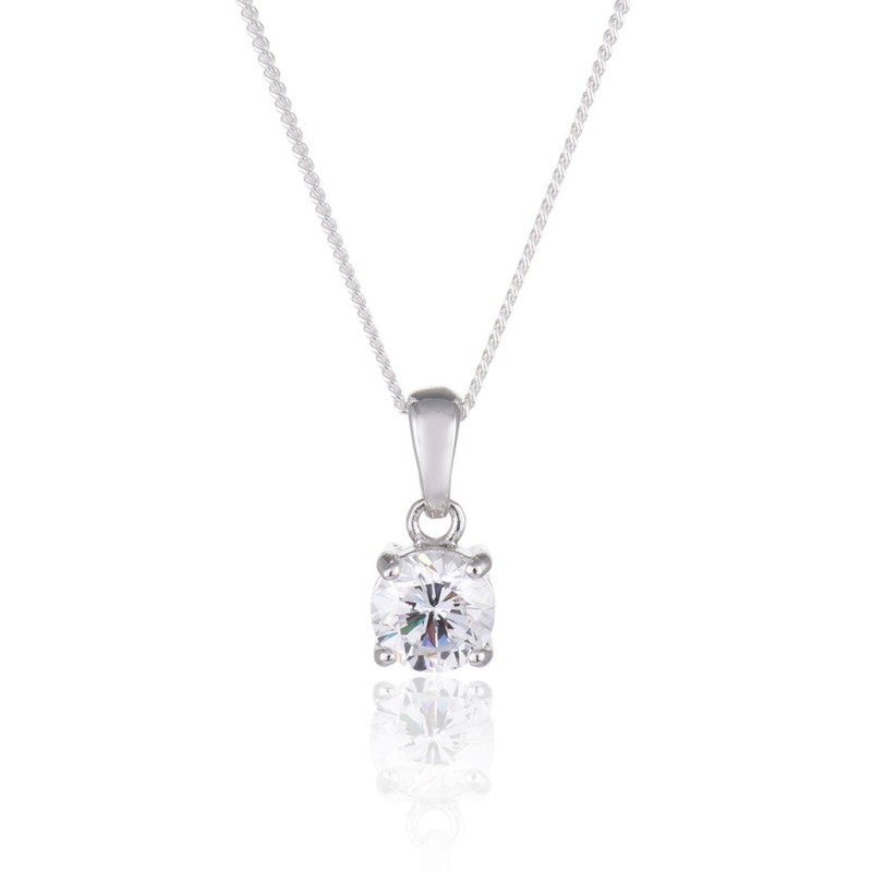 Silver Brilliant Cut Cubic Zirconia Solitaire Pendant