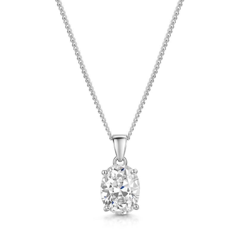 Silver Oval Cut Cubic Zirconia Solitaire Pendant