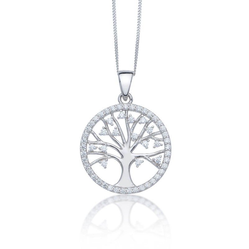 Silver Cubic Zirconia Tree of Life Pendant