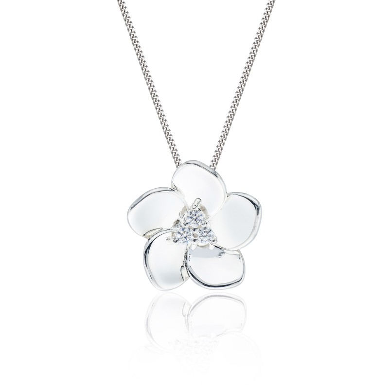 Silver Cubic Zirconia Flower Pendant Necklace