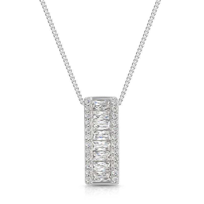 Silver Cubic Zirconia Multi Stone Drop Pendant