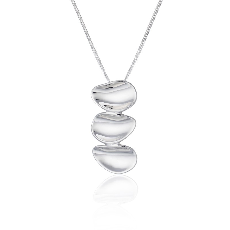 Silver Concave Pebble Drop Pendant