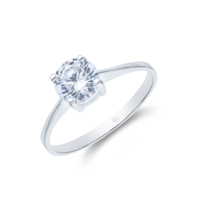 Silver Brilliant Cut Cubic Zirconia Solitaire Ring