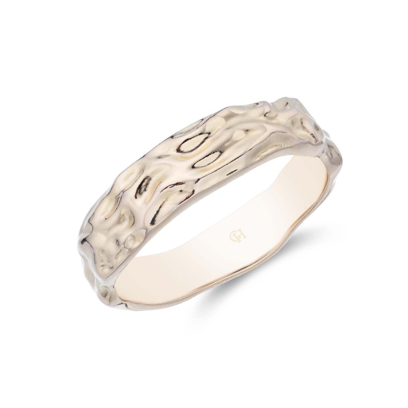 Sterling Silver Yellow Gold Plated Textured Ring