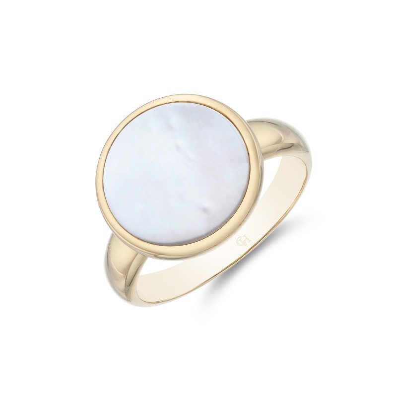 Yellow Gold Plated Mother Of Pearl Disc Ring