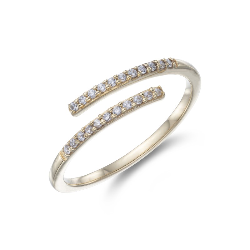 Silver 3 Micron Plated Cubic Zirconia Cross Over Ring