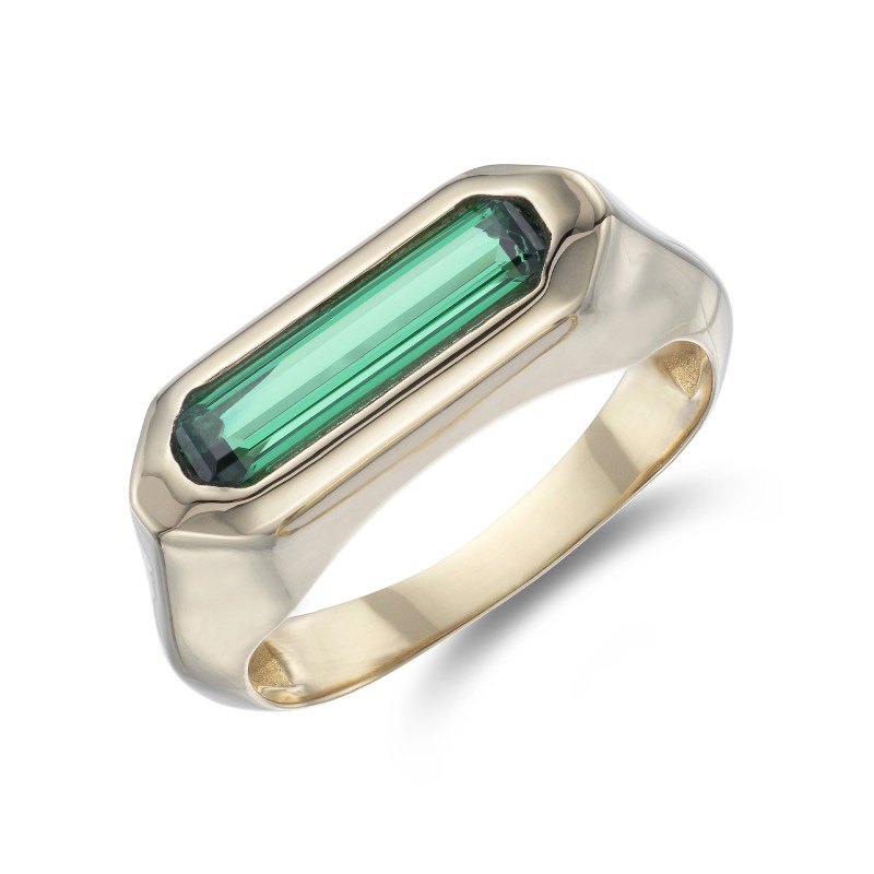 Yellow Gold Plated Green Cubic Zirconia Signet Ring