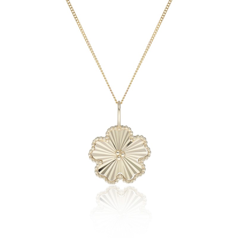 Yellow Gold Plated Textured Flower Pendant Necklace