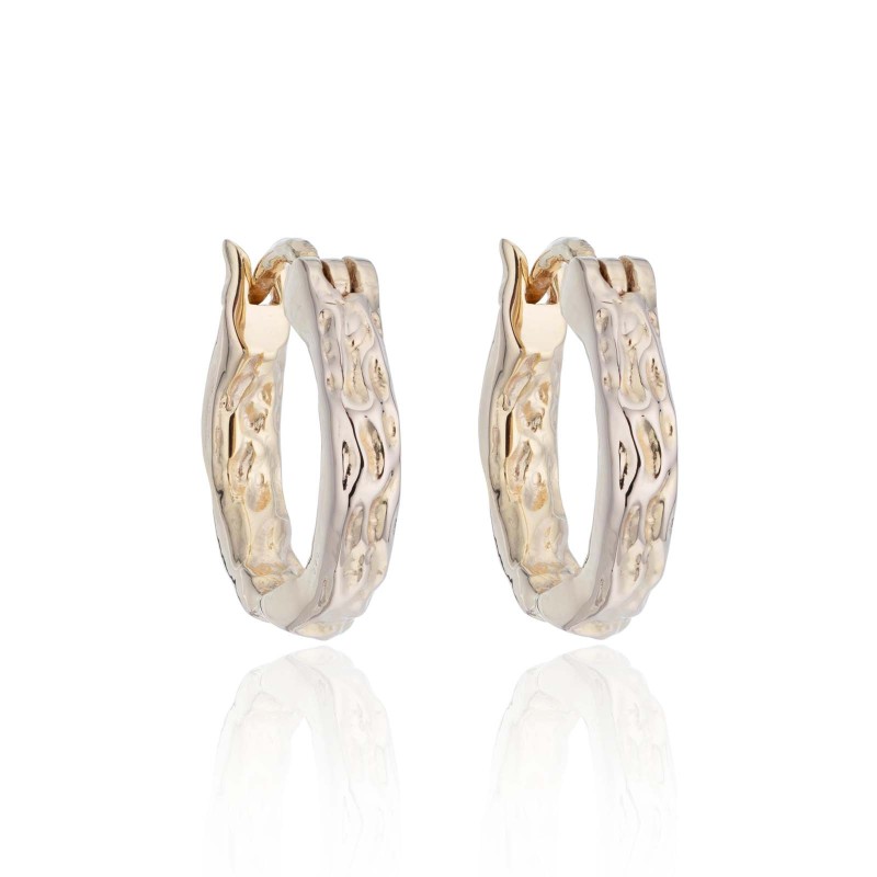 Sterling Silver Yellow Gold Plated Textured Hoop Earrings