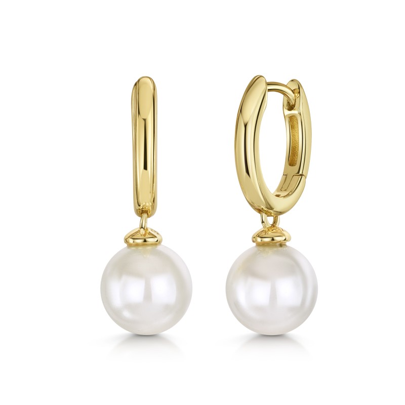 18ct Yellow Gold Vermeil Pearl Drop Hoop Earrings