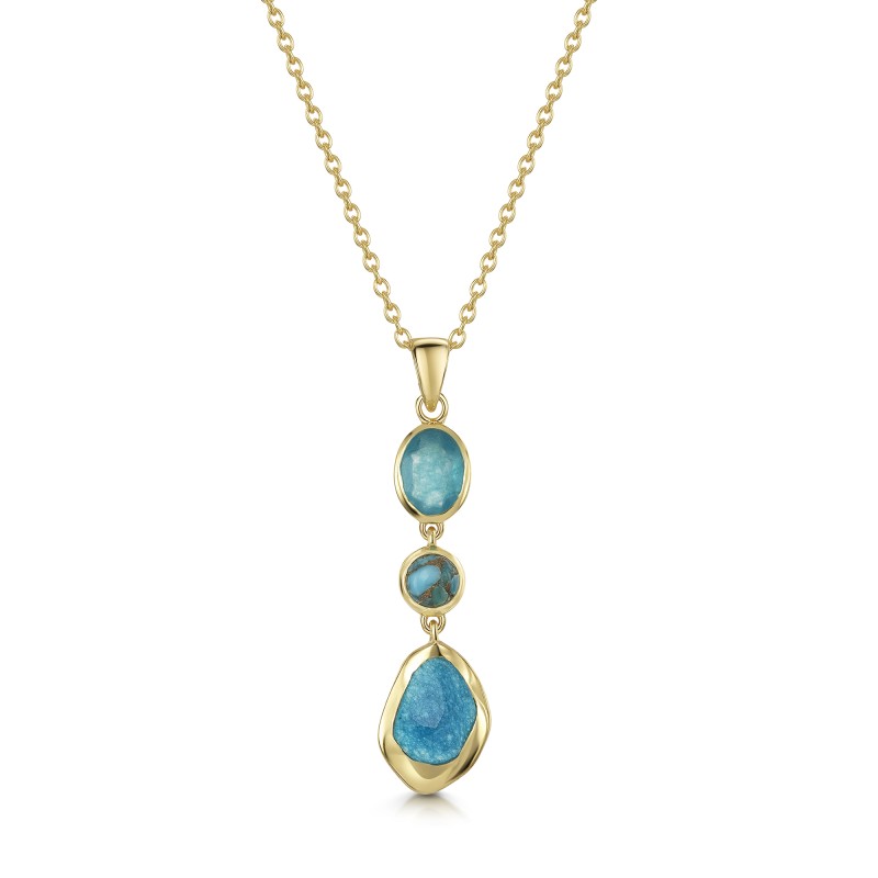 18ct Yellow Gold Vermeil Jade & Turquoise Drop Pendant